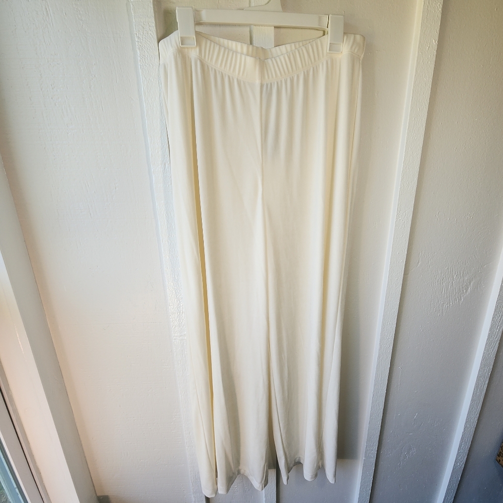 Chico's Travelers Acetate Palazzo Lined Pant Modern Ecru Elegant Cream Wide-Leg